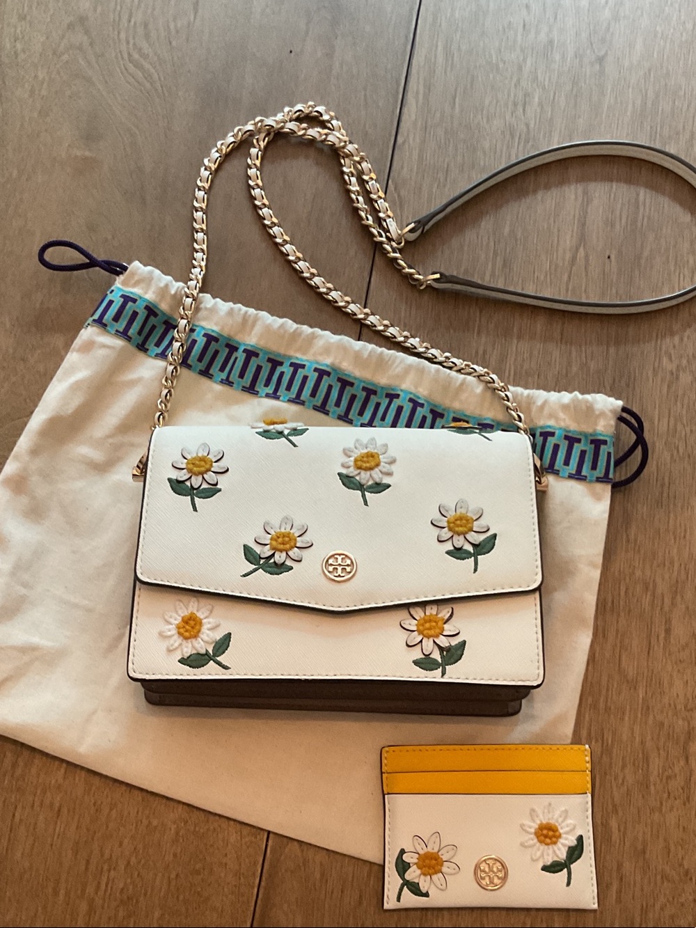 Tory Burch White Leather Crossbody with Floral Embroidery